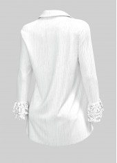 White plus size,Plain Color plus size,ROTITA Plus Size Lace Stitching Turndown Collar White Blouse