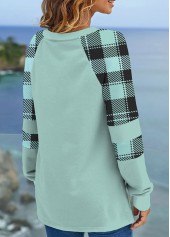 Mint Green plus size,Plaid plus size,Striped plus size,Geometric plus size,ROTITA Plus Size Split Mint Green Plaid Sweatshirt