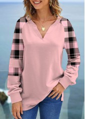 ROTITA Plus Size Split Light Pink Plaid Sweatshirt