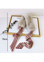 Red accessories,Houndstooth accessories,Plaid accessories,Houndstooth Print Tie Faux Fur Red Scarf