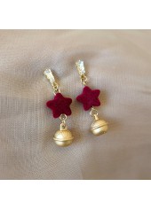 Metal Wine Red Star Design Earrings