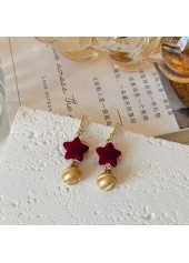 Wine Red jewelry,Geometric jewelry,Metal Wine Red Star Design Earrings