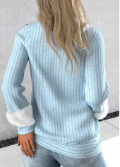Light Blue tops,Contrast Color tops,ROTITA Long Sleeve Light Blue Asymmetrical Neck Sweatshirt