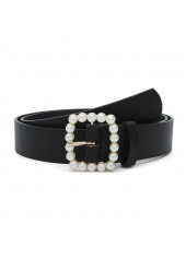Square Black Pearl Design Leather Belt