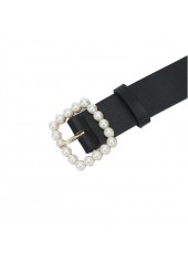 Black accessories,Plain Color accessories,Square Black Pearl Design Leather Belt