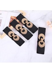 Black accessories,Plain Color accessories,Round Black Elastic Detail Leather Belt