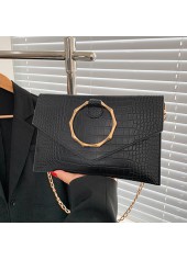 Black accessories,Plain Color accessories,Black Chains Crocodile Pattern Magnetic Shoulder Bag