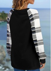 Black tops,Striped tops,Plaid tops,Christmas tops,Plants tops,Patchwork Christmas Tree Print Black T Shirt