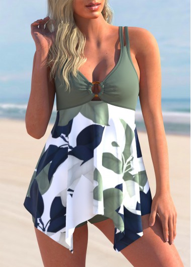 Sage Green swimwear,Floral swimwear,ROTITA Sage Green Floral Print Swimdress and Shorts