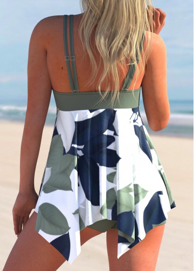 Sage Green swimwear,Floral swimwear,ROTITA Sage Green Floral Print Swimdress and Shorts