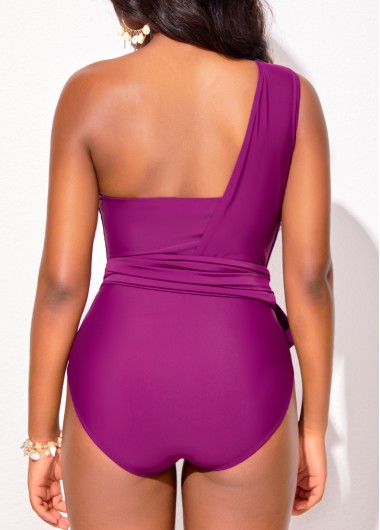 Purple swimwear,Plain Color swimwear,ROTITA Cutout Tie Purple One Piece Swimwear