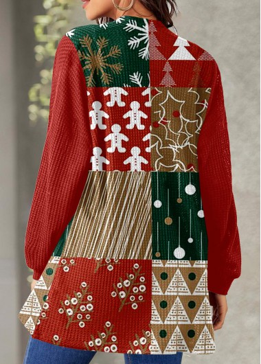 Red tops,Christmas tops,Geometric tops,ROTITA Christmas Geometric Print Red Long Sleeve Cardigan