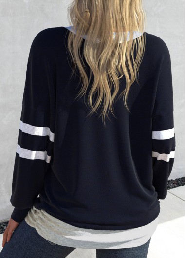 Navy tops,Contrast Color tops,ROTITA Patchwork Navy Round Neck Long Sleeve Sweatshirt