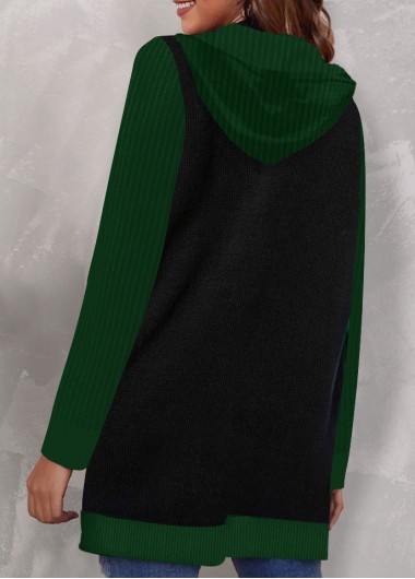 Green outerwear & coats,Christmas outerwear & coats,ROTITA Pocket Christmas Print Green Hooded Long Sleeve Coat