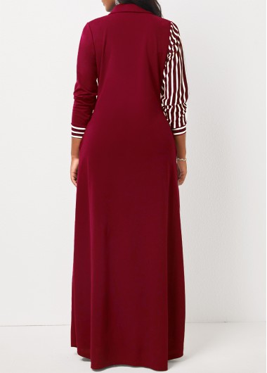 Wine Red dresses,Striped dresses,ROTITA Wine Red Striped Pocket Maxi Dress