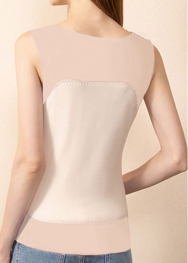 Beige tops,Contrast Color tops,Patchwork Beige Scoop Neck Tank Top