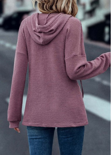 Dark Reddish Purple tops,Plain Color tops,Drawstring Dark Reddish Purple Long Sleeve Hoodie