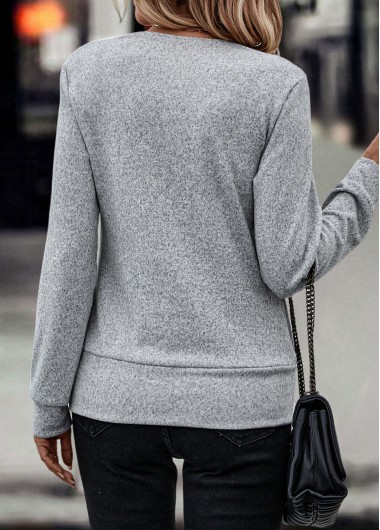 Grey tops,Plain Color tops,Fake 2in1 Grey Long Sleeve Sweatshirt