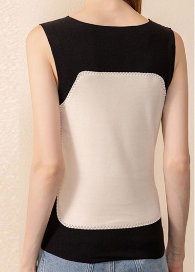 Black tops,Contrast Color tops,Patchwork Black Scoop Neck Tank Top