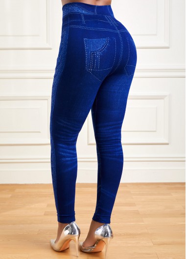 Blue bottoms,Plain Color bottoms,High Waisted Ankle Length Blue Leggings