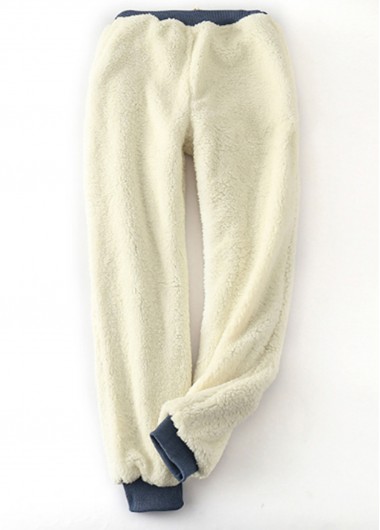 Dusty Blue bottoms,Contrast Color bottoms,Plush Dusty Blue Jogger Drawastring High Waisted Pants