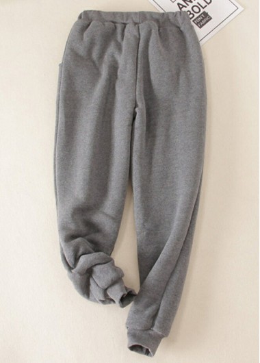Grey bottoms,Contrast Color bottoms,Plush Grey Jogger Drawastring High Waisted Pants