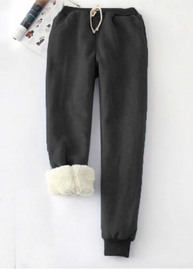 Black bottoms,Contrast Color bottoms,Plush Black Jogger Drawastring High Waisted Pants