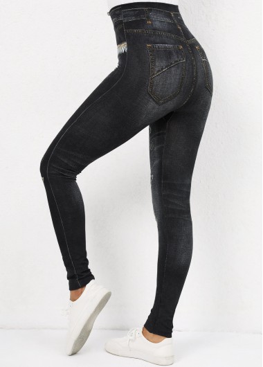 Black bottoms,Animal Print bottoms,Butterfly Print Black High Waisted Elastic Waist Leggings