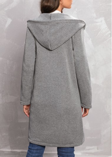 Grey outerwear & coats,Plain Color outerwear & coats,Zipper Grey Hooded Long Sleeve Coat
