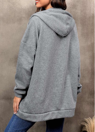 Grey outerwear & coats,Plain Color outerwear & coats,Zipper Grey Hooded Long Sleeve Coat