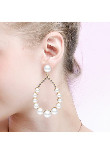 White jewelry,Golden jewelry,Contrast Color jewelry,Gold Metal Teardrop White Pearl Earrings