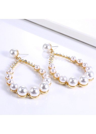 White jewelry,Golden jewelry,Contrast Color jewelry,Gold Metal Teardrop White Pearl Earrings
