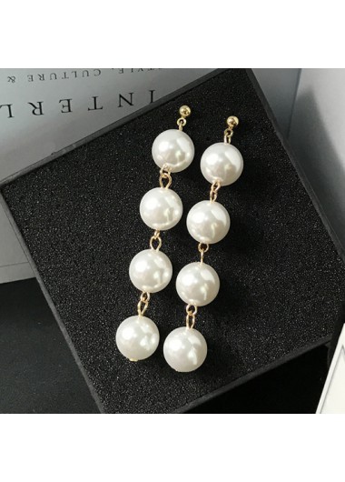 Round Patchwork White Pearl Design Earrings