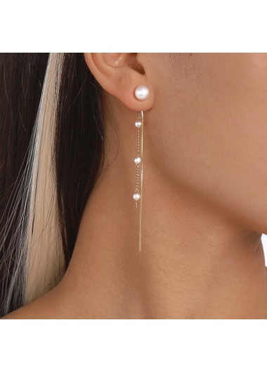 Gold jewelry,Plain Color jewelry,1 Pair Gold Chain Design Pearl Earrings