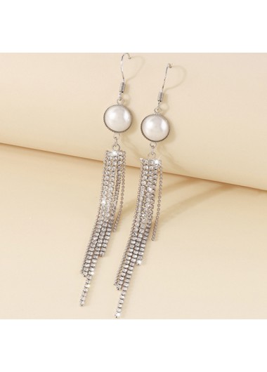 Silvery White jewelry,Plain Color jewelry,Pearl Design Rhinestone Silvery White Earrings