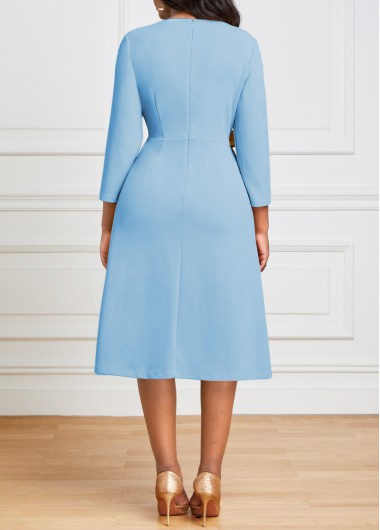 Light Blue dresses,Contrast Color dresses,ROTITA Light Blue Square Neck Pleated Dress