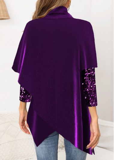 Dark Purple tops,Tribal tops,ROTITA Sequin Tribal Print Dark Purple Cowl Neck Sweatshirt