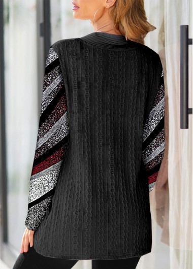 Multi Color tops,Geometric tops,Striped tops,ROTITA Cross Hem Geometric Print Multi Color Sweatshirt