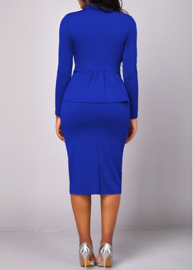 Royal Blue dresses,Plain Color dresses,ROTITA Lapel Royal Blue Long Sleeve Two Piece Suit