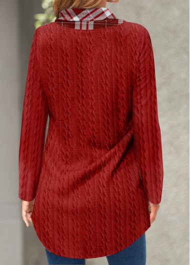 Red plus size,Plaid plus size,Geometric plus size,ROTITA Plus Size Red Plaid Cowl Neck Sweatshirt