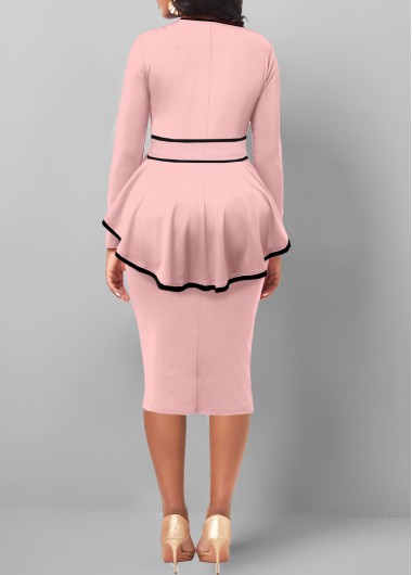 Light Pink plus size,Contrast Color plus size,ROTITA Plus Size Light Pink Belted Bodycon Dress