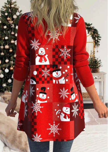 Red plus size,Christmas plus size,Plaid plus size,ROTITA Plus Size Christmas Red Snowman Print Coat