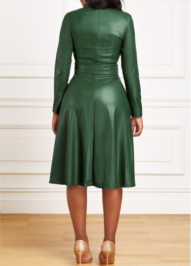 Green dresses,Plain Color dresses,ROTITA Green Belted Boat Neck Long Sleeve Dress