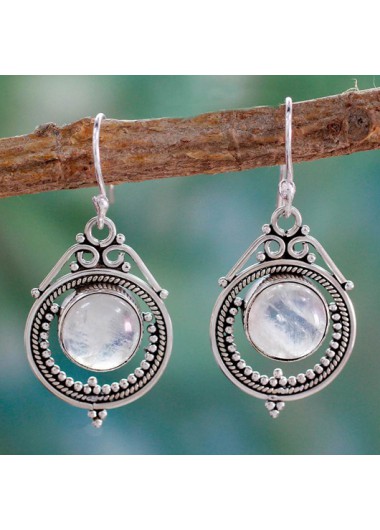 Silvery White jewelry,Contrast Color jewelry,Metal Silvery White Round Detail Earrings