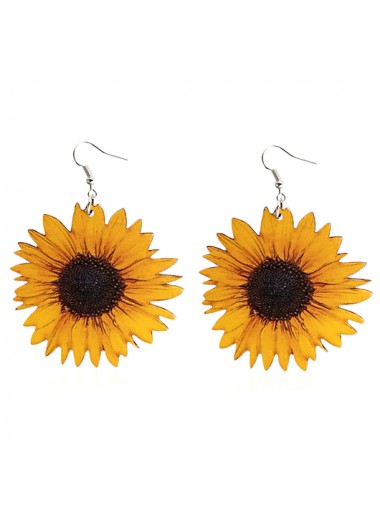 Yellow jewelry,Floral jewelry,1 Pair Yellow Sunflower Design Wood Earrings