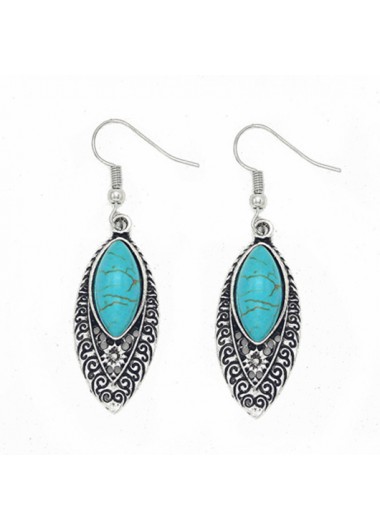 Turquoise jewelry,Contrast Color jewelry,1 Pair Leaf Metal Turquoise Earrings