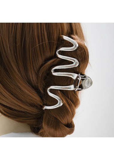 Silvery White accessories,Plain Color accessories,Metal Detail Wave Design Silvery White Barrette
