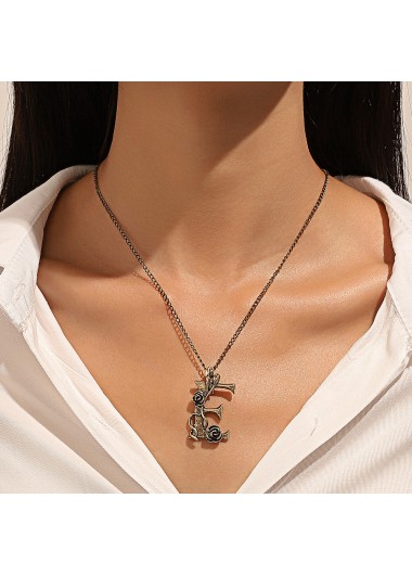 Light Camel jewelry,Plain Color jewelry,Letter and Rose Design Metal Detail Necklace