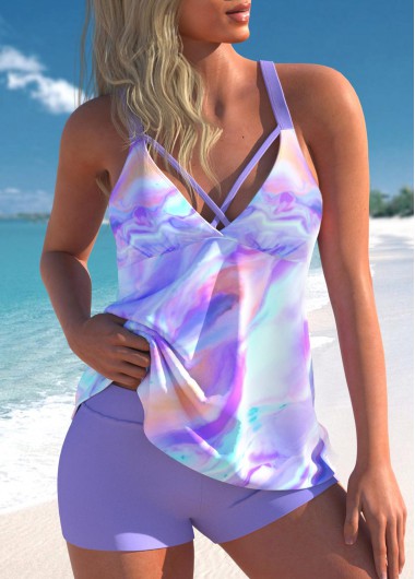 Light Purple swimwear,Ombre swimwear,ROTITA Criss Cross Light Purple Ombre Tankini Top