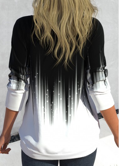 Black tops,Ombre tops,ROTITA Fake 2in1 Ombre Black Square Neck Sweatshirt